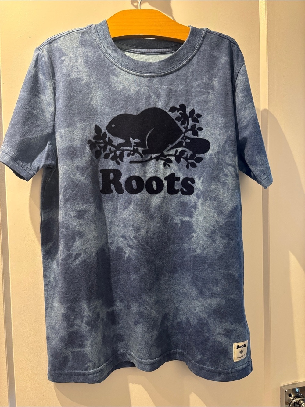 Roots Kids Navy Blue Tie-Dye Beaver Logo Tee